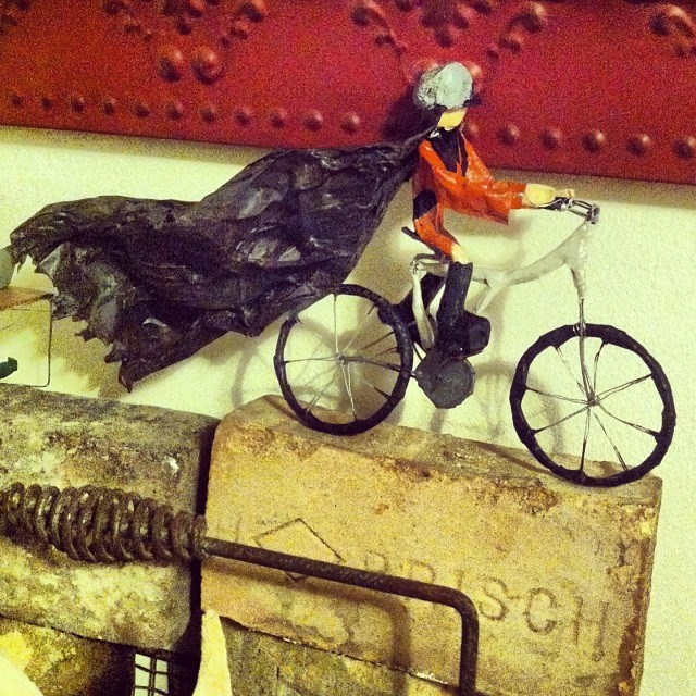 My friend Catherine riding her bike. Paper mache hobby experiment #3. Nailed it. 