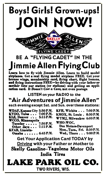Skelly Oil sponsored the Jimmie Allen Flying Club membership offer, circa 1933. Building models was huge during this period--tiny future airplane assemblers were being created everywhere!